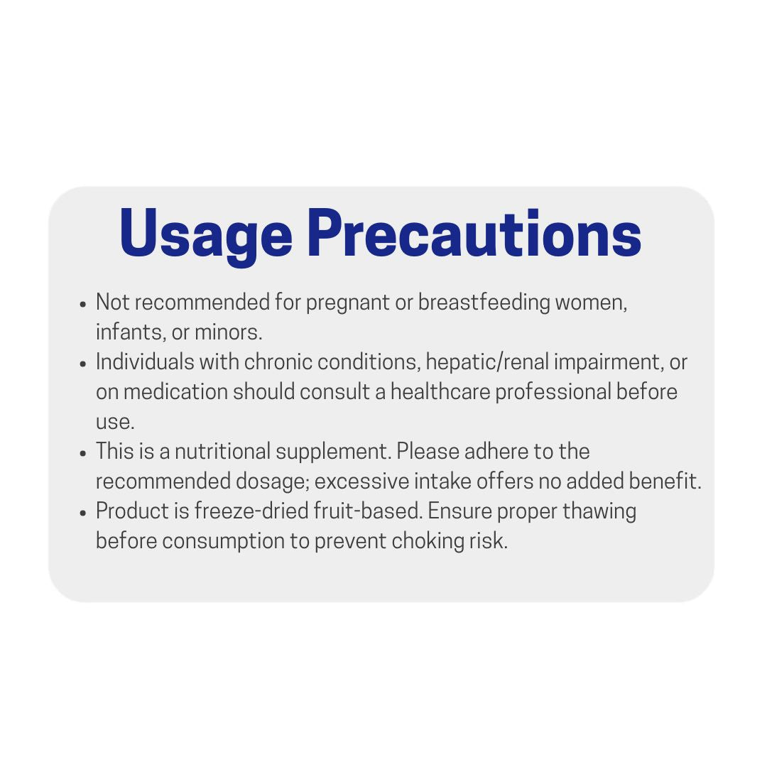 Usage precautions for a nutritional supplement on a white background