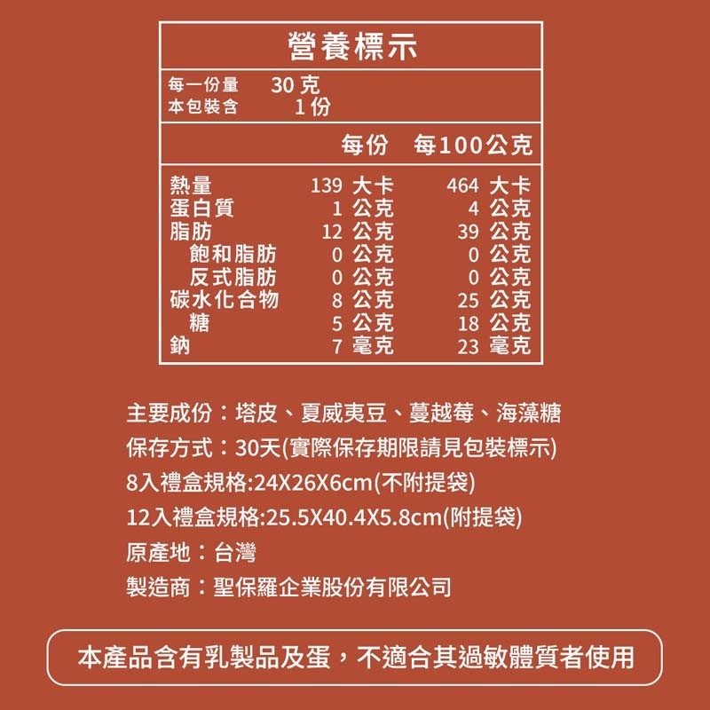 Nutritional information label on a red background with text and numbers.