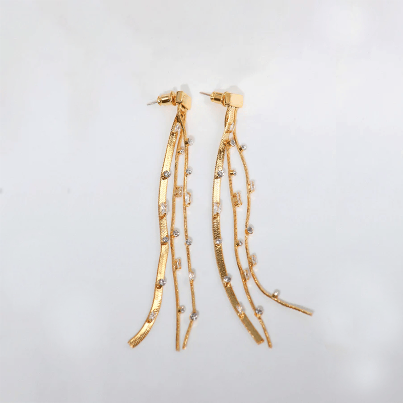 CLASSICHARMS Jewellery CLASSICHARMS (VANCOUVER) - Golden Tassel Zirconia Earrings CLASSICHARMS (VANCOUVER) - Golden Tassel Zirconia Earrings