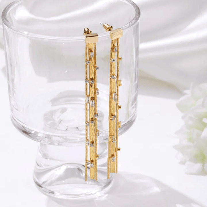 CLASSICHARMS Jewellery CLASSICHARMS (VANCOUVER) - Golden Tassel Zirconia Earrings CLASSICHARMS (VANCOUVER) - Golden Tassel Zirconia Earrings