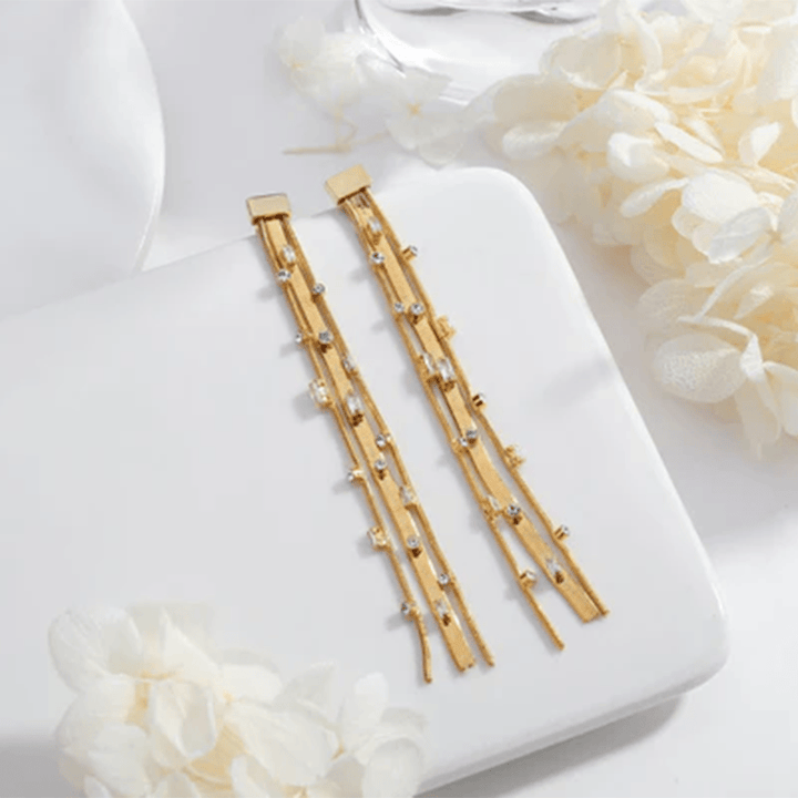 CLASSICHARMS Jewellery CLASSICHARMS (VANCOUVER) - Golden Tassel Zirconia Earrings CLASSICHARMS (VANCOUVER) - Golden Tassel Zirconia Earrings