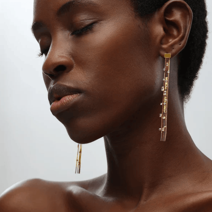 CLASSICHARMS Jewellery CLASSICHARMS (VANCOUVER) - Golden Tassel Zirconia Earrings CLASSICHARMS (VANCOUVER) - Golden Tassel Zirconia Earrings