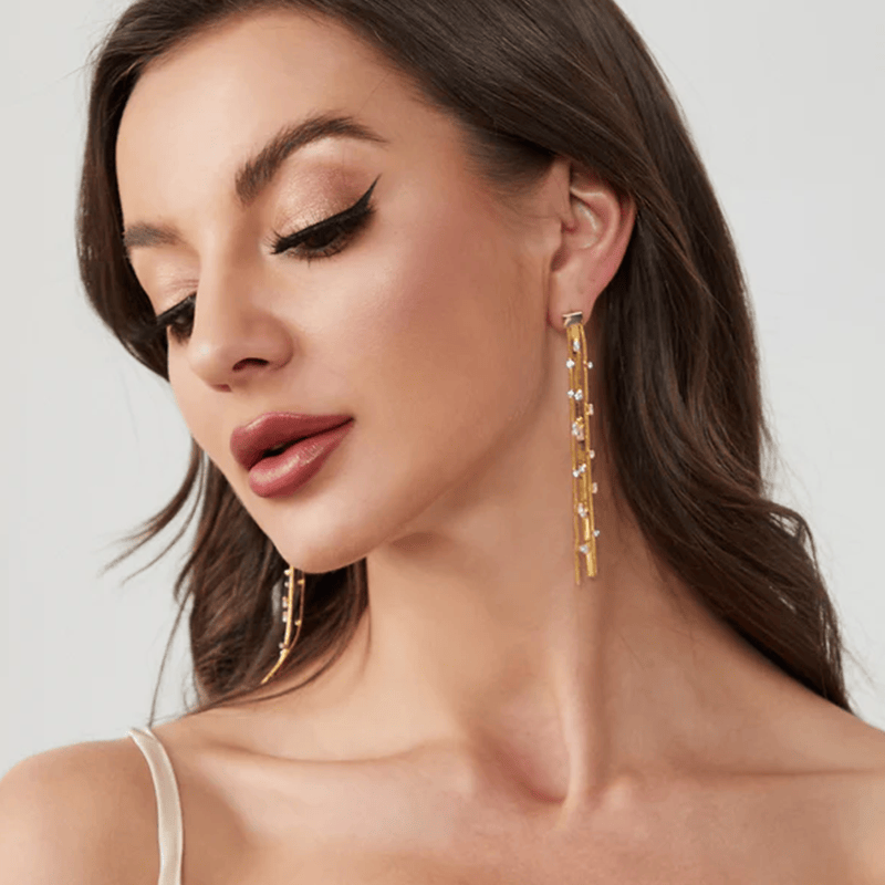 CLASSICHARMS Jewellery CLASSICHARMS (VANCOUVER) - Golden Tassel Zirconia Earrings CLASSICHARMS (VANCOUVER) - Golden Tassel Zirconia Earrings