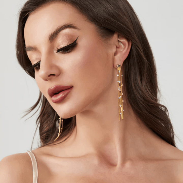 CLASSICHARMS Jewellery CLASSICHARMS (VANCOUVER) - Golden Tassel Zirconia Earrings CLASSICHARMS (VANCOUVER) - Golden Tassel Zirconia Earrings