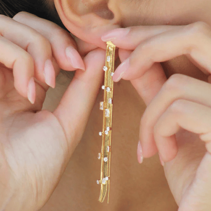 CLASSICHARMS Jewellery CLASSICHARMS (VANCOUVER) - Golden Tassel Zirconia Earrings CLASSICHARMS (VANCOUVER) - Golden Tassel Zirconia Earrings