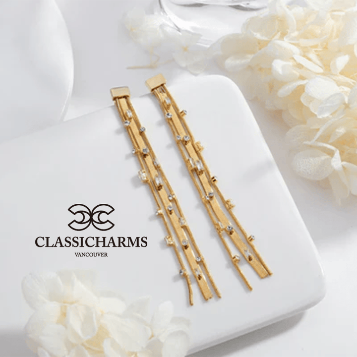 CLASSICHARMS Jewellery CLASSICHARMS (VANCOUVER) - Golden Tassel Zirconia Earrings CLASSICHARMS (VANCOUVER) - Golden Tassel Zirconia Earrings