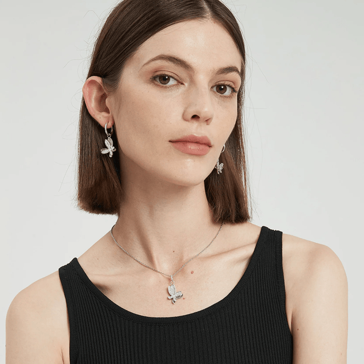 CLASSICHARMS Jewellery CLASSICHARMS (VANCOUVER) - Silver Pav¨¦ Diamond Butterfly Pendant Necklace CLASSICHARMS (VANCOUVER) - Silver Pav¨¦ Diamond Butterfly Pendant Necklace