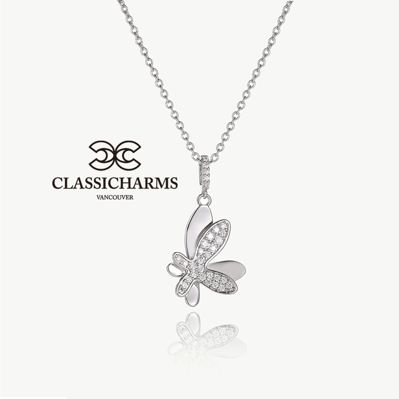 CLASSICHARMS Jewellery CLASSICHARMS (VANCOUVER) - Silver Pav¨¦ Diamond Butterfly Pendant Necklace CLASSICHARMS (VANCOUVER) - Silver Pav¨¦ Diamond Butterfly Pendant Necklace