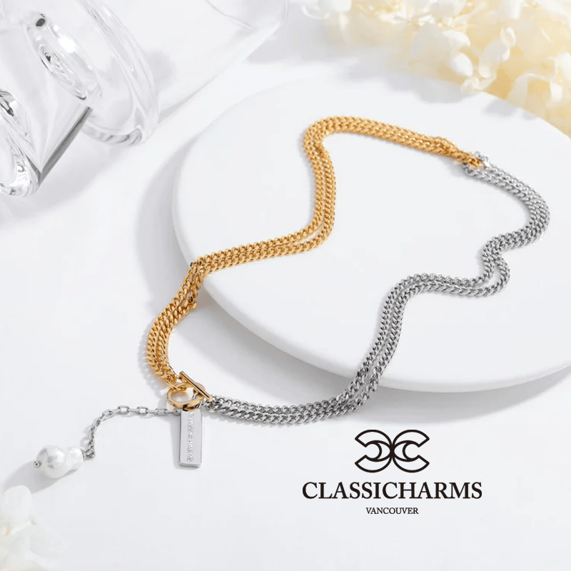 CLASSICHARMS Jewellery CLASSICHARMS (VANCOUVER) - Two-Tone Chain Baroque Pearl Necklace CLASSICHARMS (VANCOUVER) - Two-Tone Chain Baroque Pearl Necklace