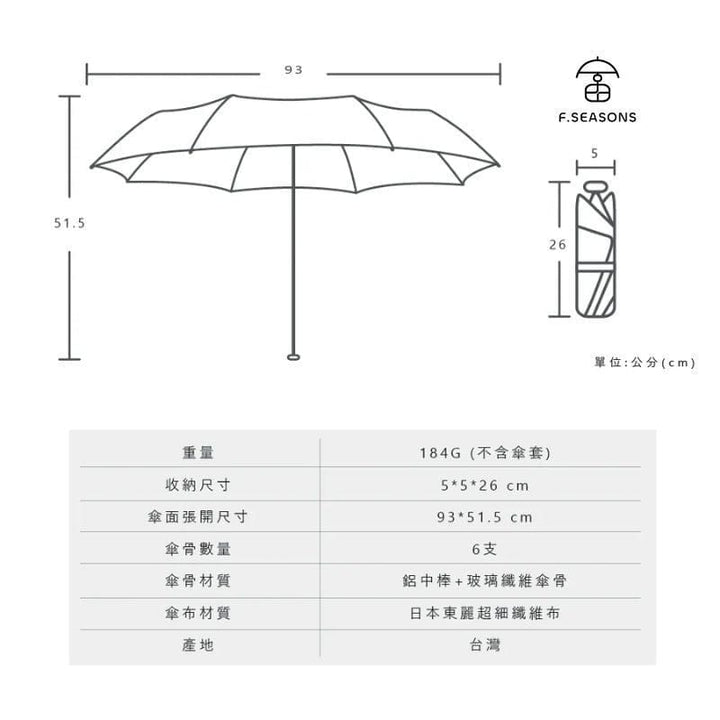 F.Season Umbrellas [IF34] F.Seasons Ultra Dry Carbon Fiber Auto Fold Umbrella - Ultra-Light, Water-Repellent, Effort-Saving | 20*6K (185g) [IF34] F.Seasons Ultra Dry Carbon Fiber Auto Fold Umbrella - Ultra-Lig