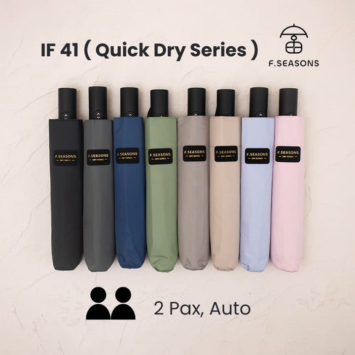 F.Season Umbrellas F.Seasons [IF41] Quick Dry Auto 23" (225g) Lightweight 2 Person Umbrella [IF41] F.Seasons WIDE Ultra Dry Carbon Fiber Safe Auto Fold Umbrella (