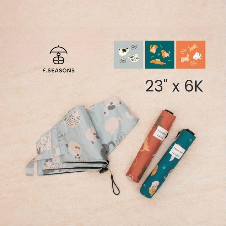 F.Season Umbrellas [M53] F.Seasons WIDE Cat & Dog Print Cooling Carbon Fiber Light Hand-Open Fold Umbrella | 23*6K (185g) [M53] F.Seasons WIDE Cat & Dog Print Cooling Carbon Fiber Light Hand-O