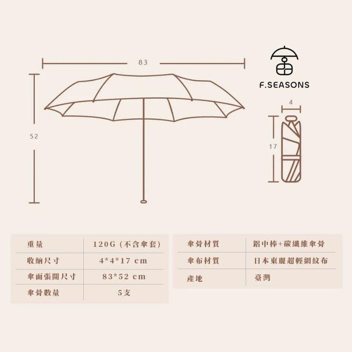 F.Season Umbrellas [TA08] F.Seasons Popular Tear-Resistant Mini Carbon Fiber Fold Umbrella (Perfect Travel Companion)| 19*5K (120g) [TA08] F.Seasons Popular Tear-Resistant Mini Carbon Fiber Fold Umbrell