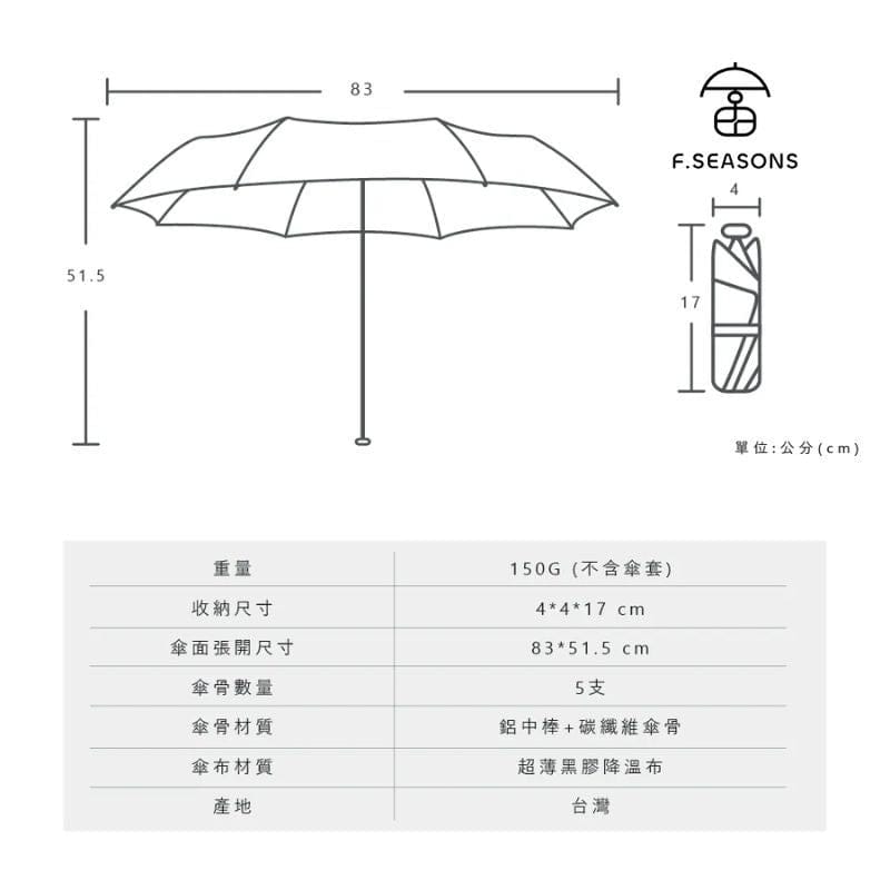 F.Season Umbrellas [TA10] F.Seasons Top-Selling! Mini Carbon-Fiber Cooling Foldable Umbrella | 19*5K (150g) [TA10] F.Seasons Top-Selling! Mini Carbon-Fiber Cooling Foldable Umbre