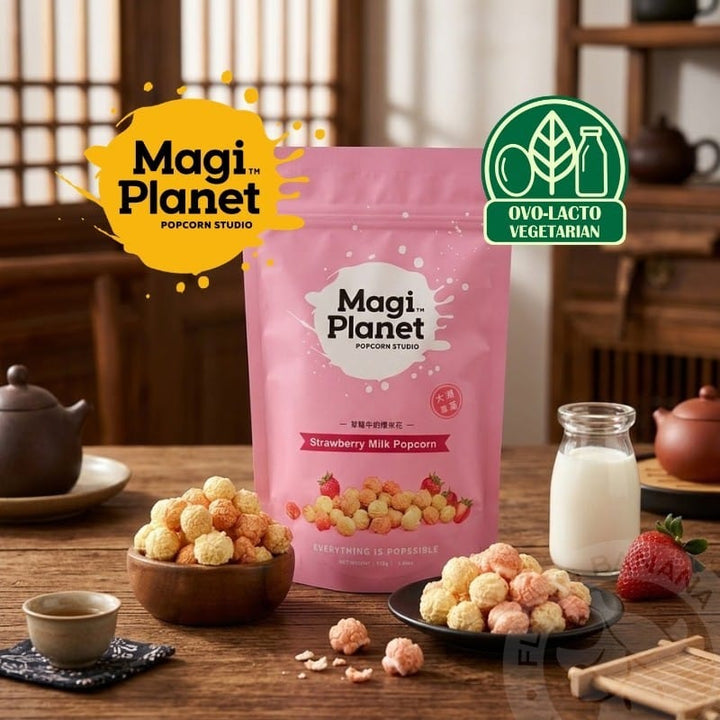 Magi Planet Popcorn MagiPlanet Strawberry Milk Popcorn Lacto-Vegetarian Snack (110g) MagiPlanet Strawberry Milk Popcorn Lacto-Vegetarian Snack (110g)