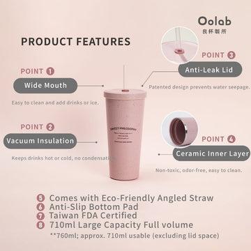 Oolab Water Bottles & Accessories Oolab My Little Moments Ceramic Coating Straw Tumbler (with Straw) 710ml Oolab My Little Moments Ceramic Coating Straw Tumbler (with Straw) 710