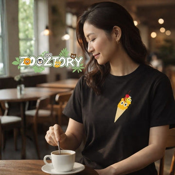 Zooztory T-shirts Zooztory Ice Cream Tiger Printed Tee Shirt Black White Zooztory Ice Cream Tiger Printed Tee Shirt Black White