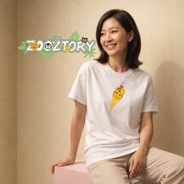 Zooztory T-shirts Zooztory Ice Cream Tiger Printed Tee Shirt Black White Zooztory Ice Cream Tiger Printed Tee Shirt Black White