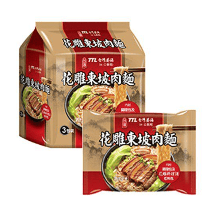 Tai Jiu Instant Noodles Hua Diao Dong Po Pork Instant Noodles (3-Pack Bag) 台酒花雕東坡肉袋麵(3包/袋)- Direct from Taiwan Hua Diao Dong Po Pork Instant Noodles (3-Pack Bag) 台酒花雕東坡肉袋麵(3包/袋)- Di