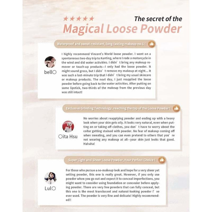 Vincent's World Face Mask & Packs Waterproof Setting Loose Powder 服誇防水蜜粉 P01-2 Waterproof Setting Loose Powder 服誇防水蜜粉 P01-2