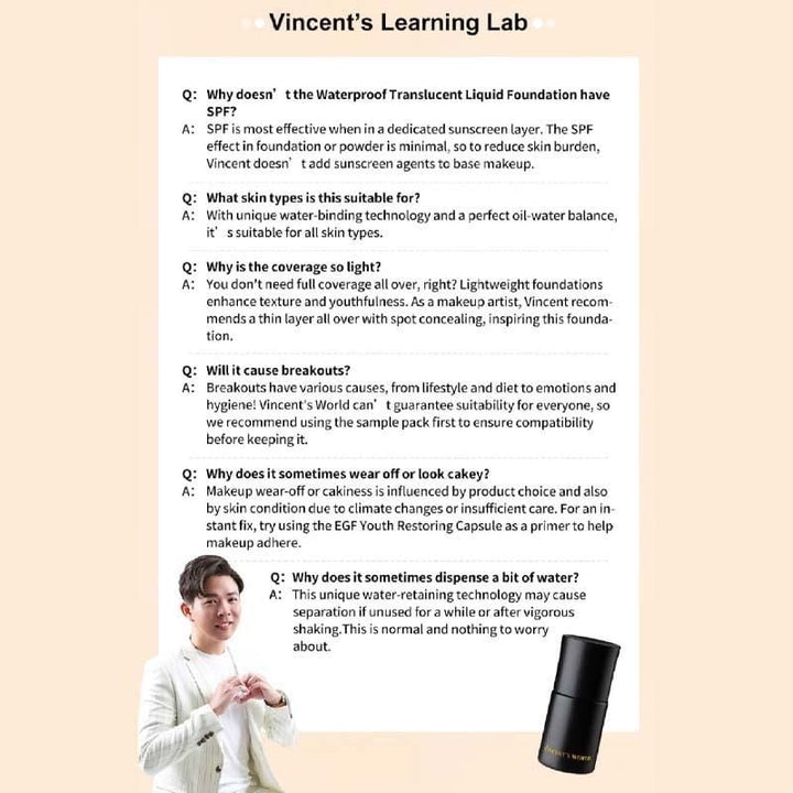 Vincent's World Concealer & Foundation Waterproof Translucent Liquid Foundation and Waterproof Setting Loose Powder Waterproof Translucent Liquid Foundation and Waterproof Setting Loose 