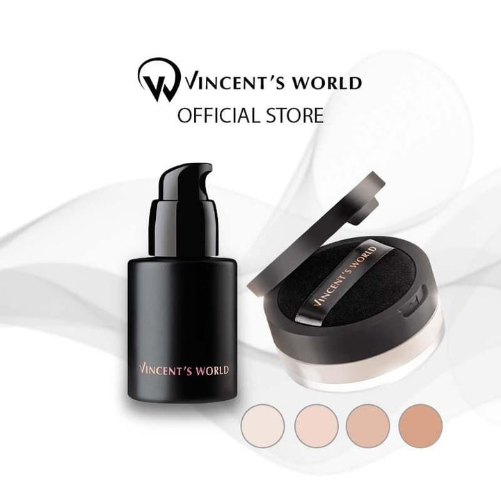 Vincent's World Concealer & Foundation Waterproof Translucent Liquid Foundation and Waterproof Setting Loose Powder Waterproof Translucent Liquid Foundation and Waterproof Setting Loose 