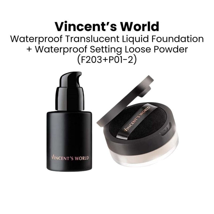 Vincent's World Concealer & Foundation Natural Beige [Bundle] Vincent's World Waterproof Translucent Liquid Foundation and Waterproof Setting Loose Powder - Black Friday 30% OFF Waterproof Translucent Liquid Foundation and Waterproof Setting Loose 