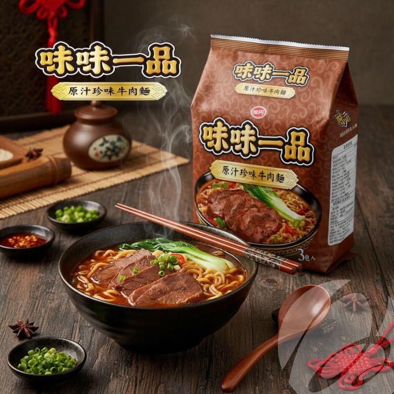 Weiwei Yi Pin Instant Noodles Weiwei Yipin - Beef Instant Noodles 185g (3 packs) Weiwei Yipin - Beef Instant Noodles 185g (3 packs) 味味一品-珍味牛肉袋麵185克(3包)