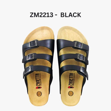 Zanetta Sandals & Flip Flops Black / 39 ZANETTA Barcelona Three Strap Men Sandals Cow Leather Inner - Made in Taiwan ZANETTA Barcelona Three Strap Men Sandals Cow Leather Inner - Made in 