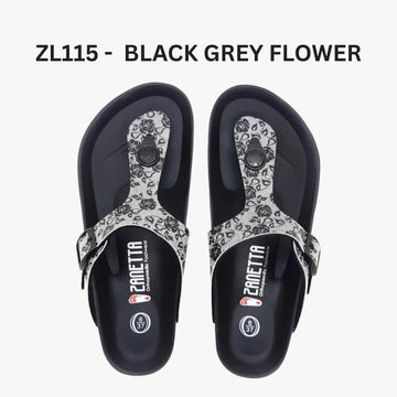 Zanetta Sandals & Flip Flops Black Grey Flower / 35 ZANETTA Valencia Women Sandals Cow Leather Inner - Made in Taiwan ZANETTA Valencia Women Sandals Cow Leather Inner - Made in Taiwan