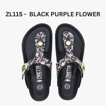 Zanetta Sandals & Flip Flops Black Purple Flower / 35 ZANETTA Valencia Women Sandals Cow Leather Inner - Made in Taiwan ZANETTA Valencia Women Sandals Cow Leather Inner - Made in Taiwan