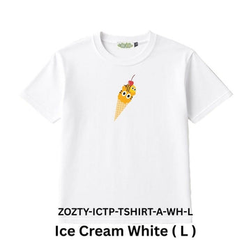 Zooztory T-shirts Ice Cream-White-L Zooztory Ice Cream Tiger Printed Tee Shirt Black White Zooztory Ice Cream Tiger Printed Tee Shirt Black White