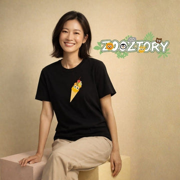 Zooztory T-shirts Zooztory Ice Cream Tiger Printed Tee Shirt Black White Zooztory Ice Cream Tiger Printed Tee Shirt Black White
