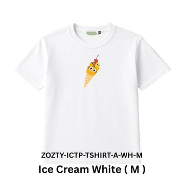 Zooztory T-shirts Ice Cream-White-M Zooztory Ice Cream Tiger Printed Tee Shirt Black White Zooztory Ice Cream Tiger Printed Tee Shirt Black White
