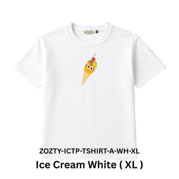 Zooztory T-shirts Ice Cream-White-XL Zooztory Ice Cream Tiger Printed Tee Shirt Black White Zooztory Ice Cream Tiger Printed Tee Shirt Black White