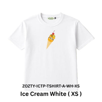 Zooztory T-shirts Ice Cream-White-XS Zooztory Ice Cream Tiger Printed Tee Shirt Black White Zooztory Ice Cream Tiger Printed Tee Shirt Black White