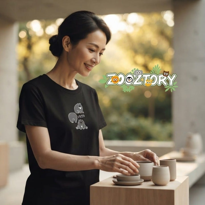Zooztory T-shirts Zooztory Taiwan Black Bear Printed Tee Shirt Black White Zooztory Taiwan Black Bear Printed Tee Shirt Black White