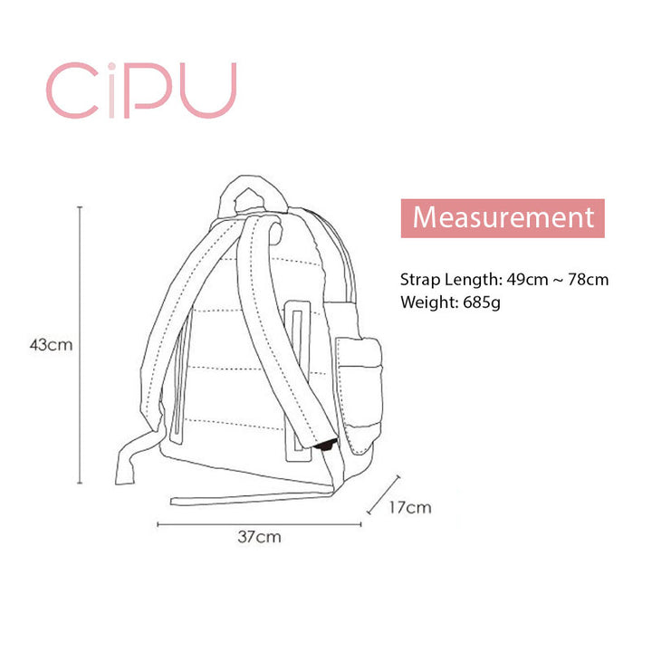 CIPU-Pink-Polkadot-Airy-Baby-Diaper-Backpack-Measurement