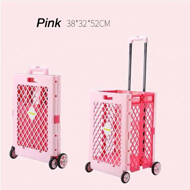 HOME-SMART-Foldable-Shopping-Tall-Trolley-Cart-Pink